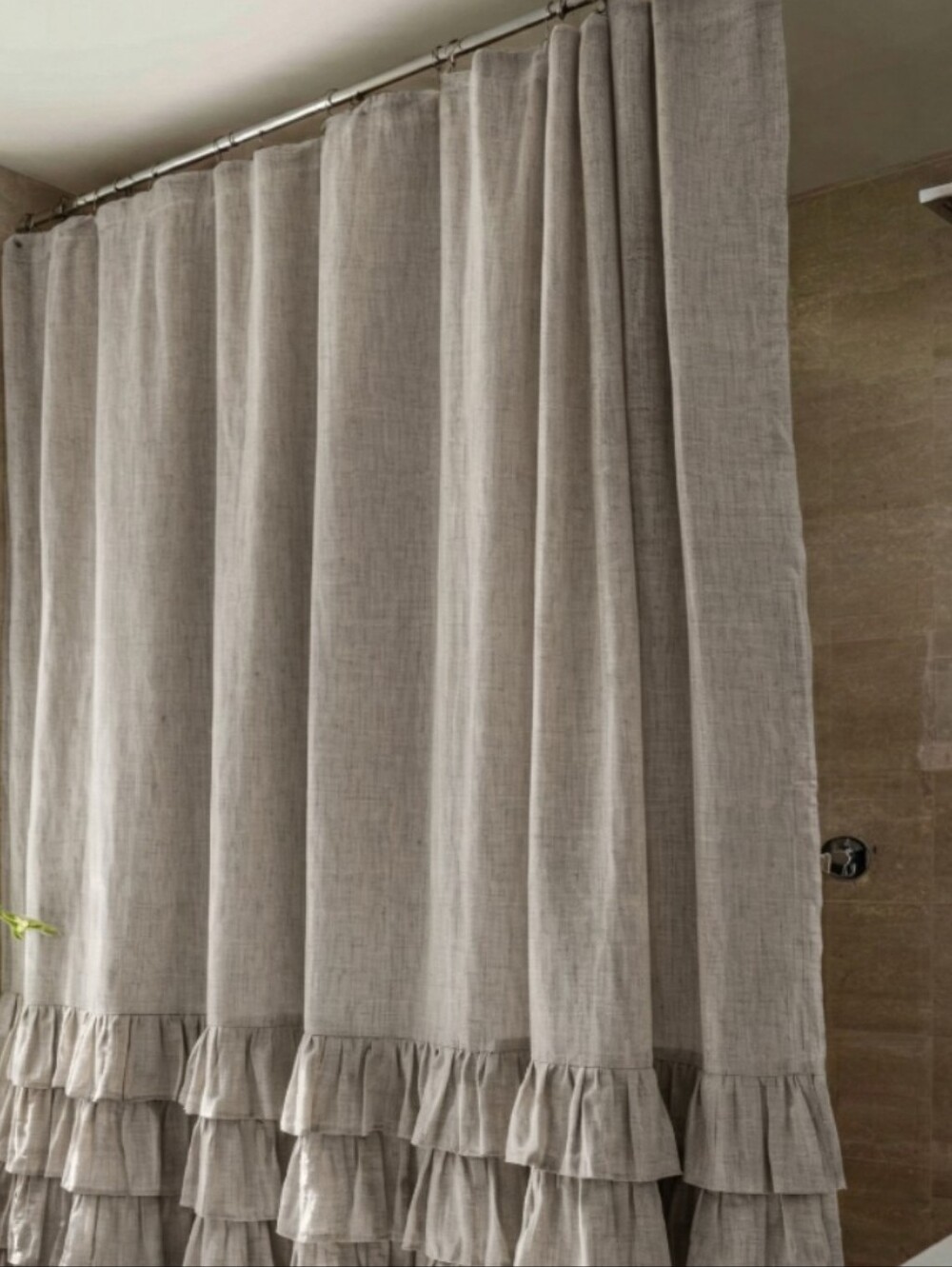 Pottery Barn Belgian Flax Linen Ruffle Shower Curtain In Grey